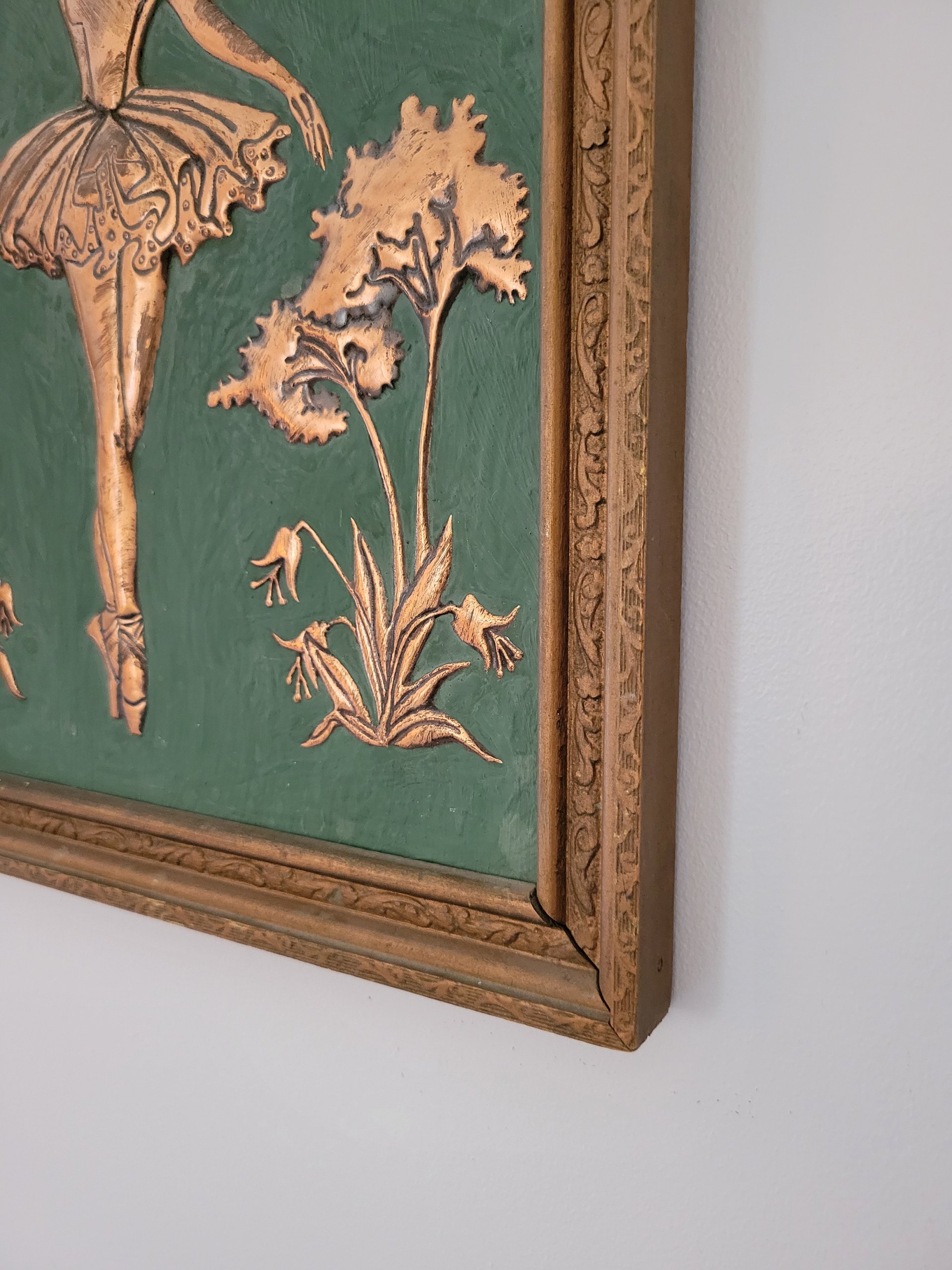 Antique Framed Copper Repousse Ballerina Artwork — view 4
