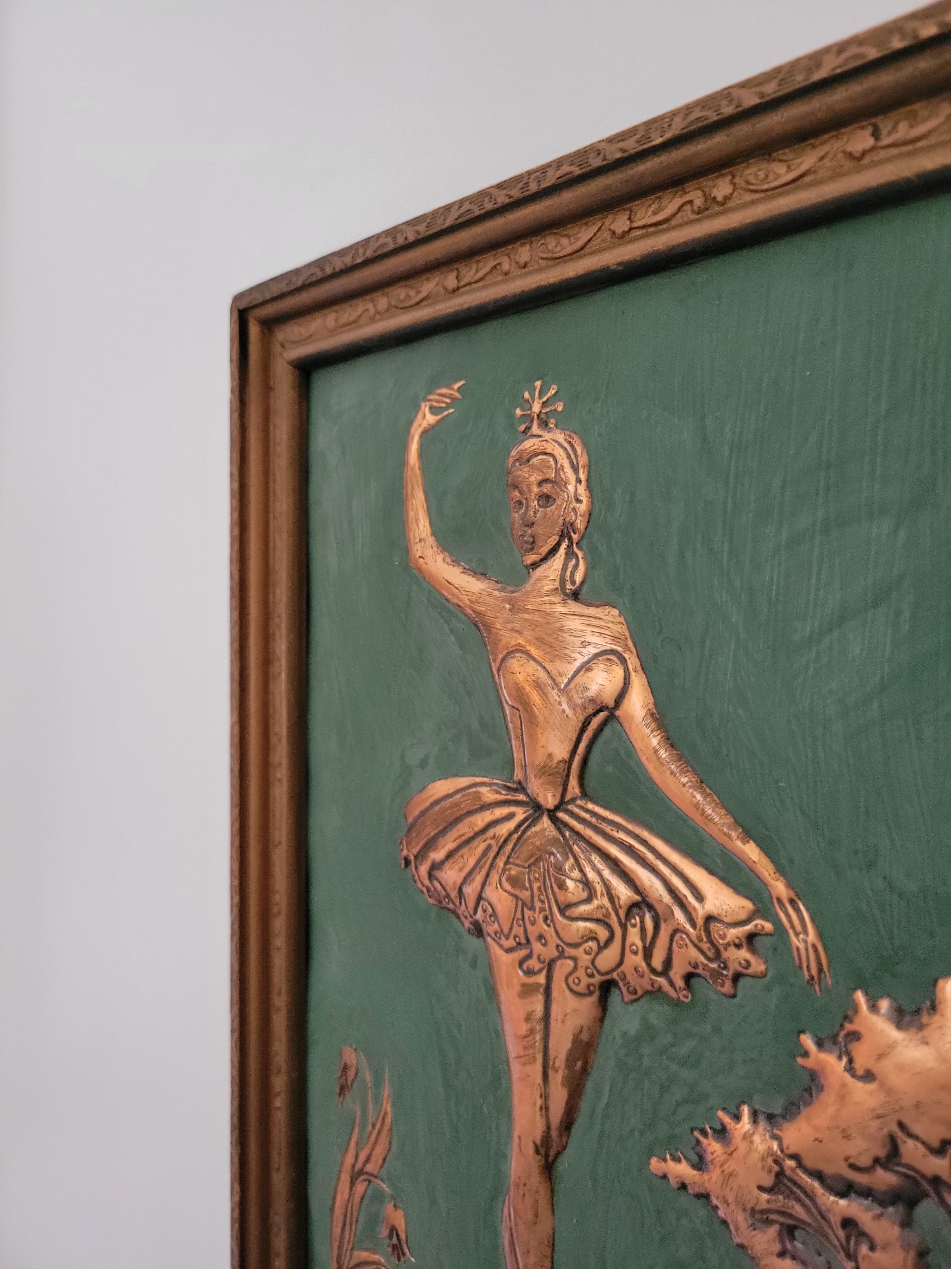 Antique Framed Copper Repousse Ballerina Artwork — view 6