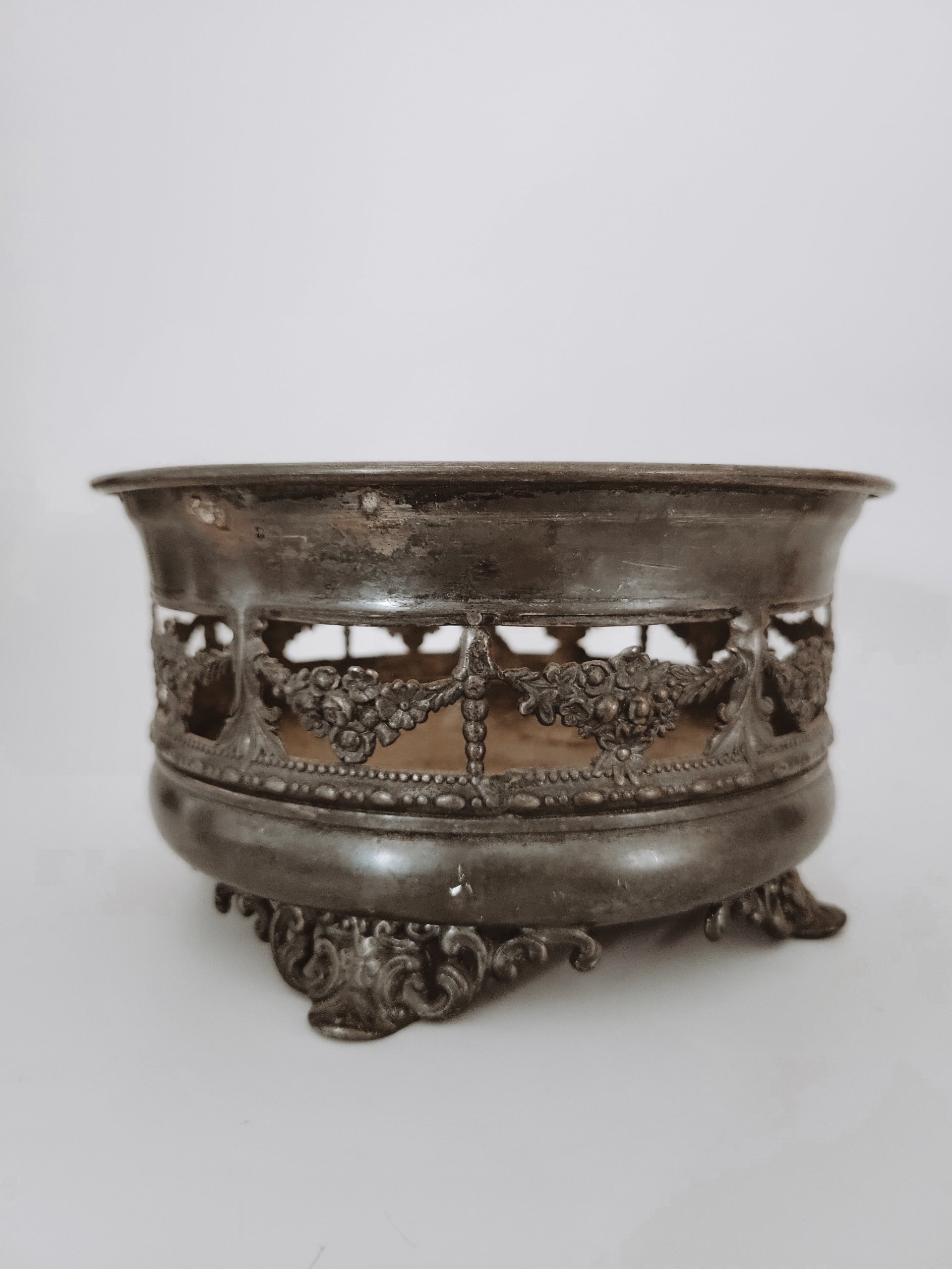 Antique Silver-plate Footed Bowl — view 2