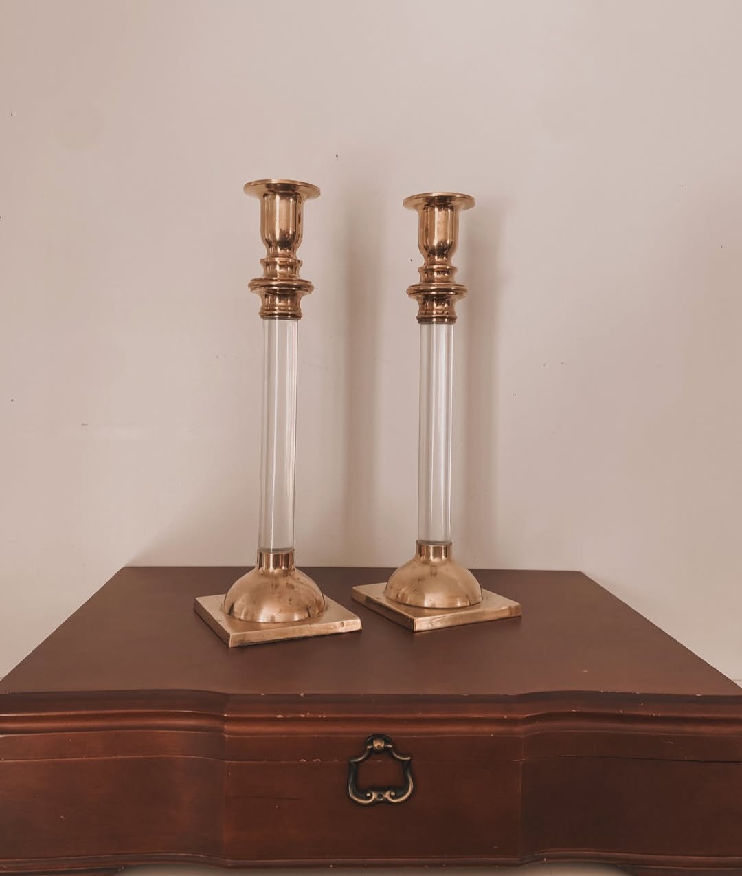 Minimalist Brass and Lucite Taper Holders