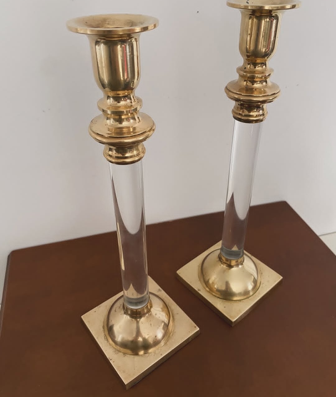 Minimalist Brass and Lucite Taper Holders — view 2