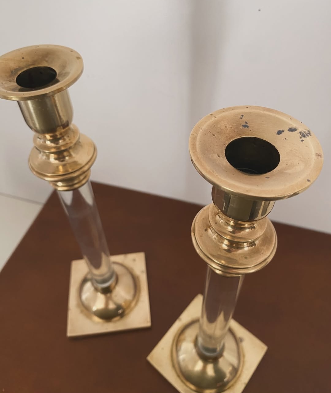 Minimalist Brass and Lucite Taper Holders — view 3