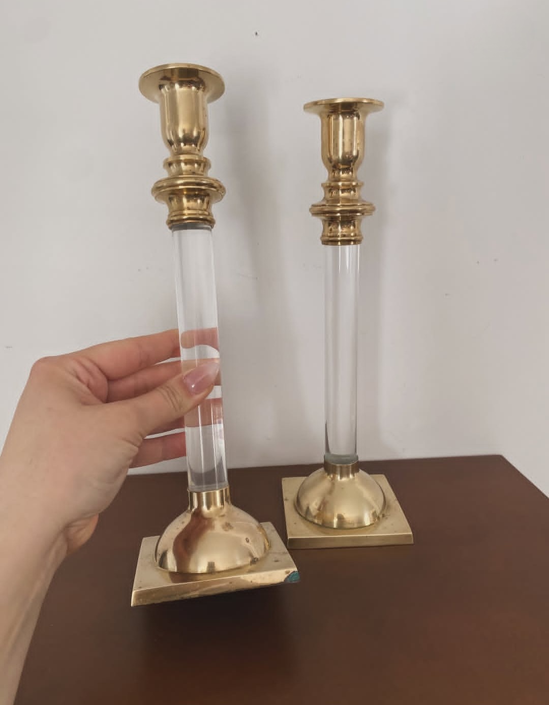 Minimalist Brass and Lucite Taper Holders — view 4