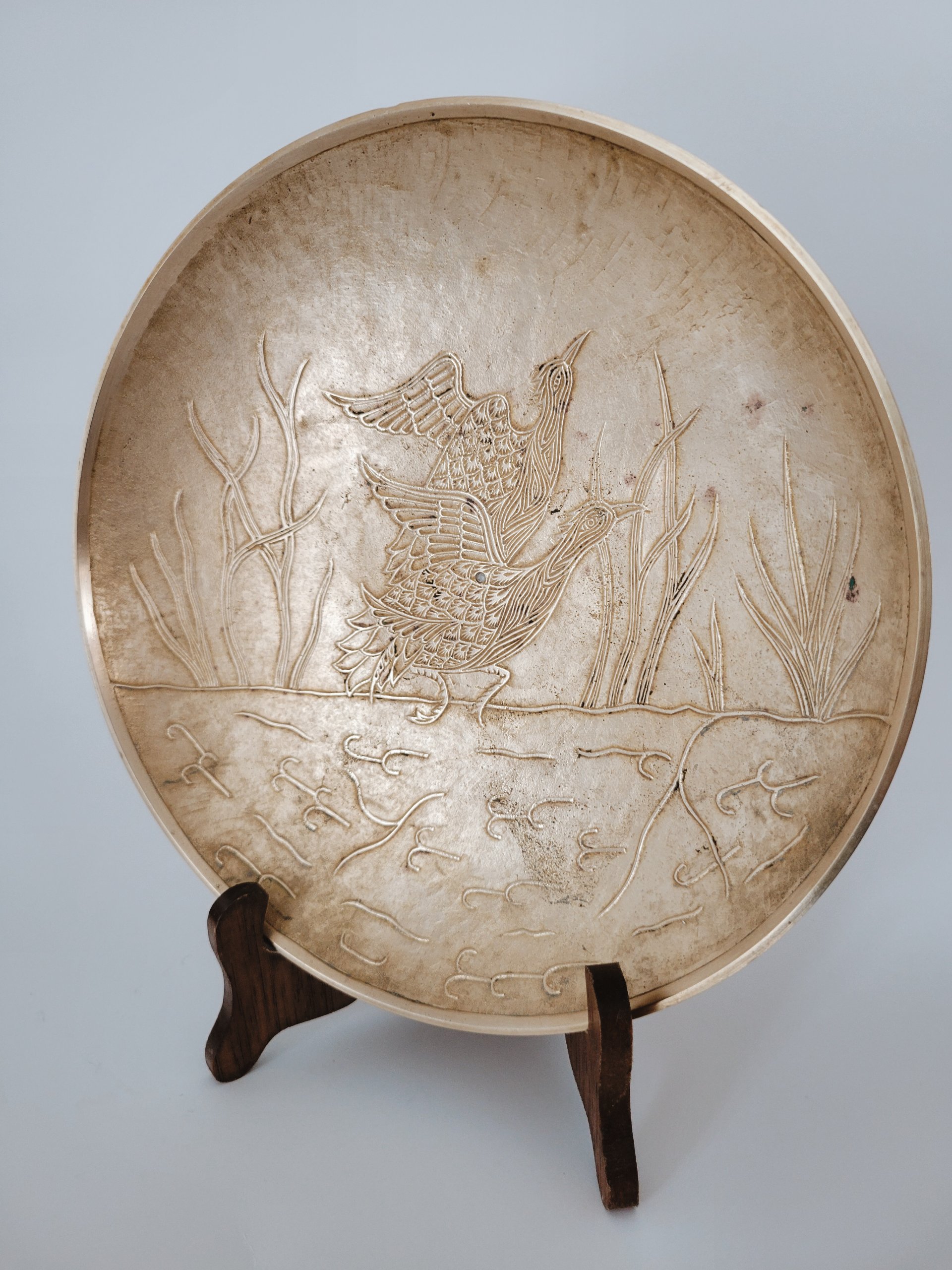 Large Brass Pedestal Bowl — view 2