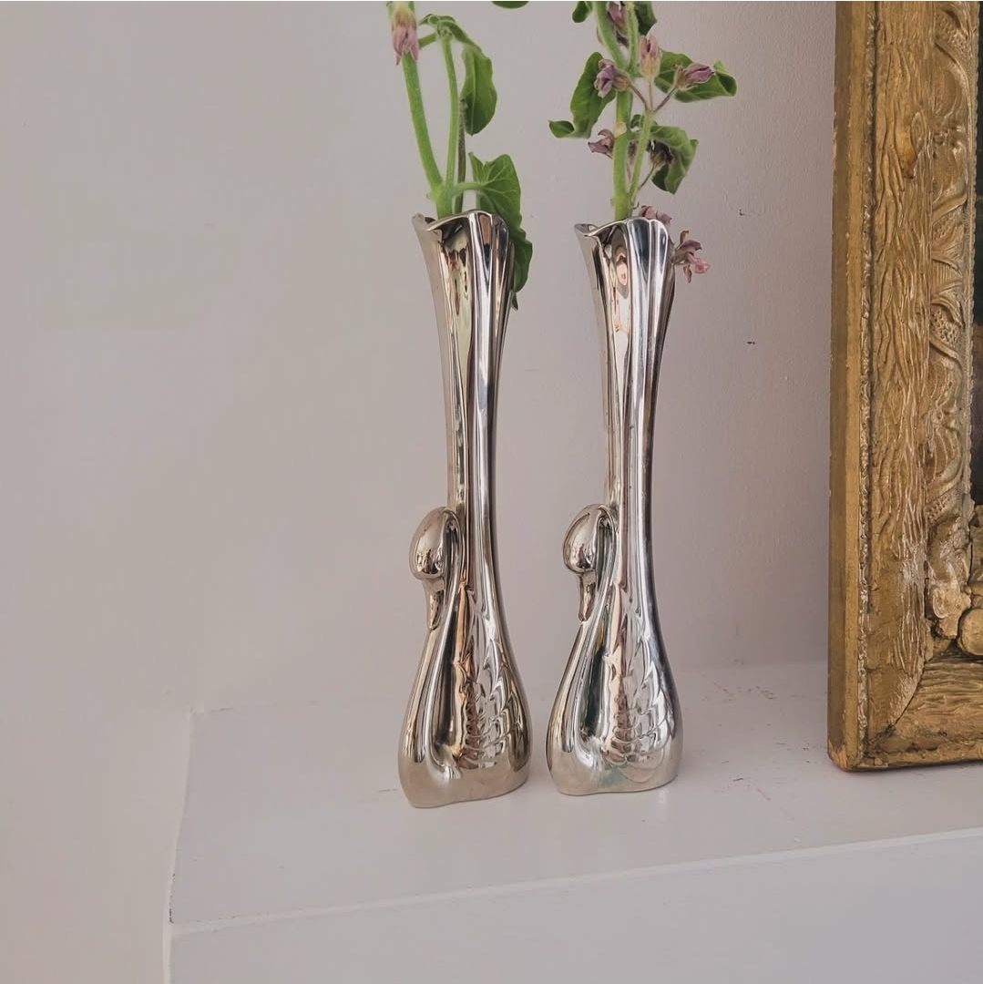 Pair Silver-Plate Swan Bud Vases — view 2
