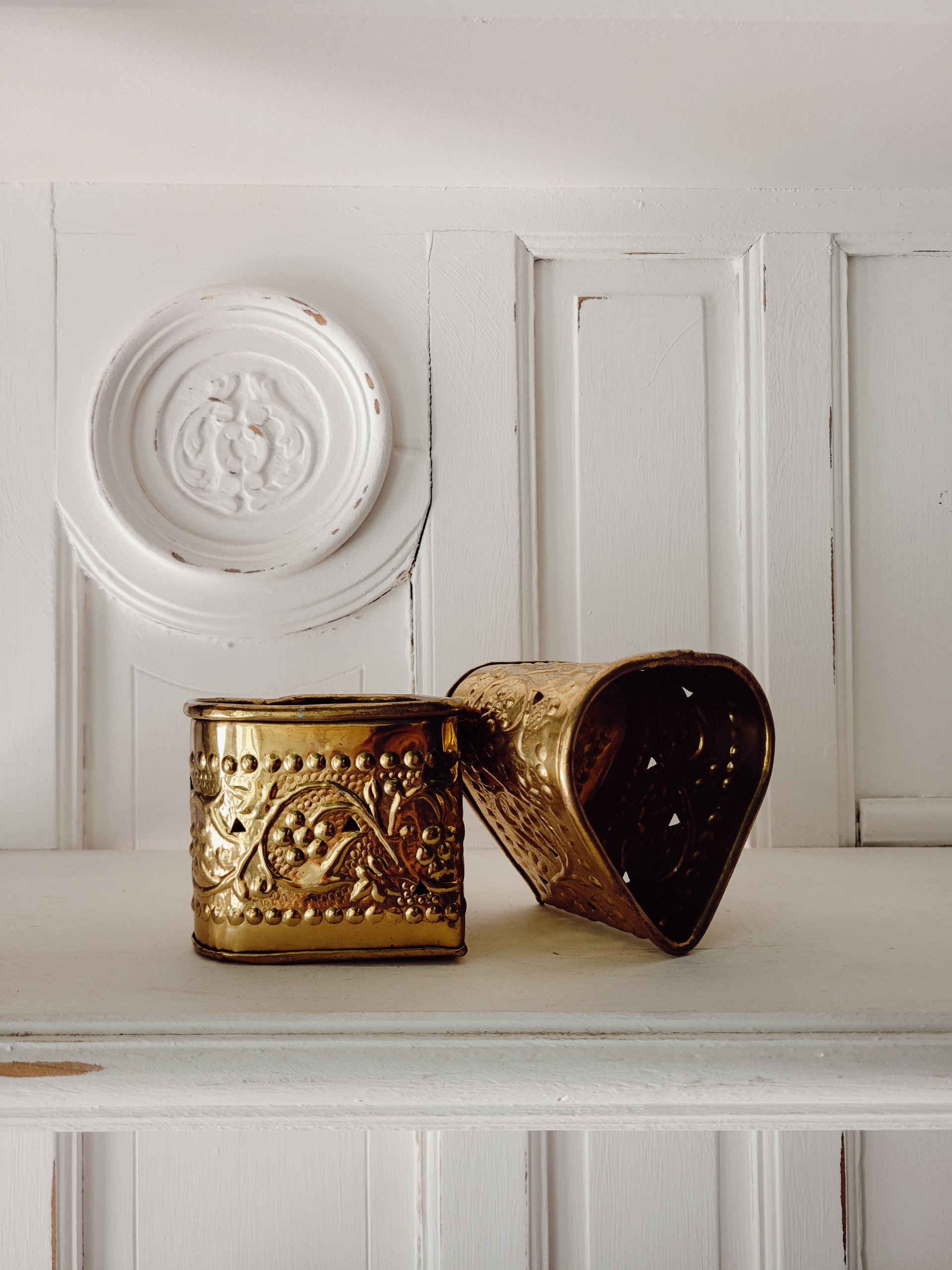 Pair of Pierced Brass Heart-Shaped Trinket Boxes