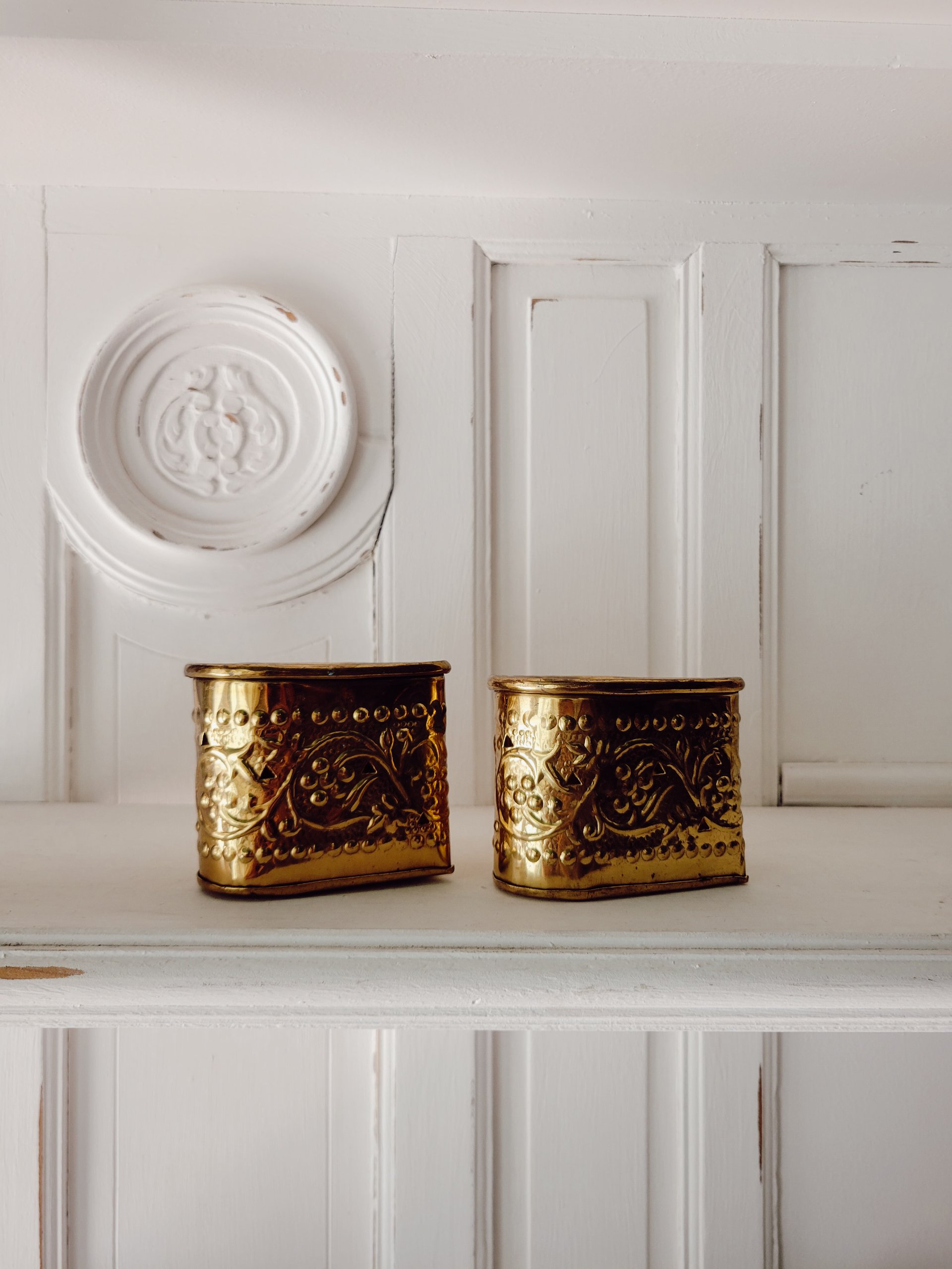 Pair of Pierced Brass Heart-Shaped Trinket Boxes — view 2