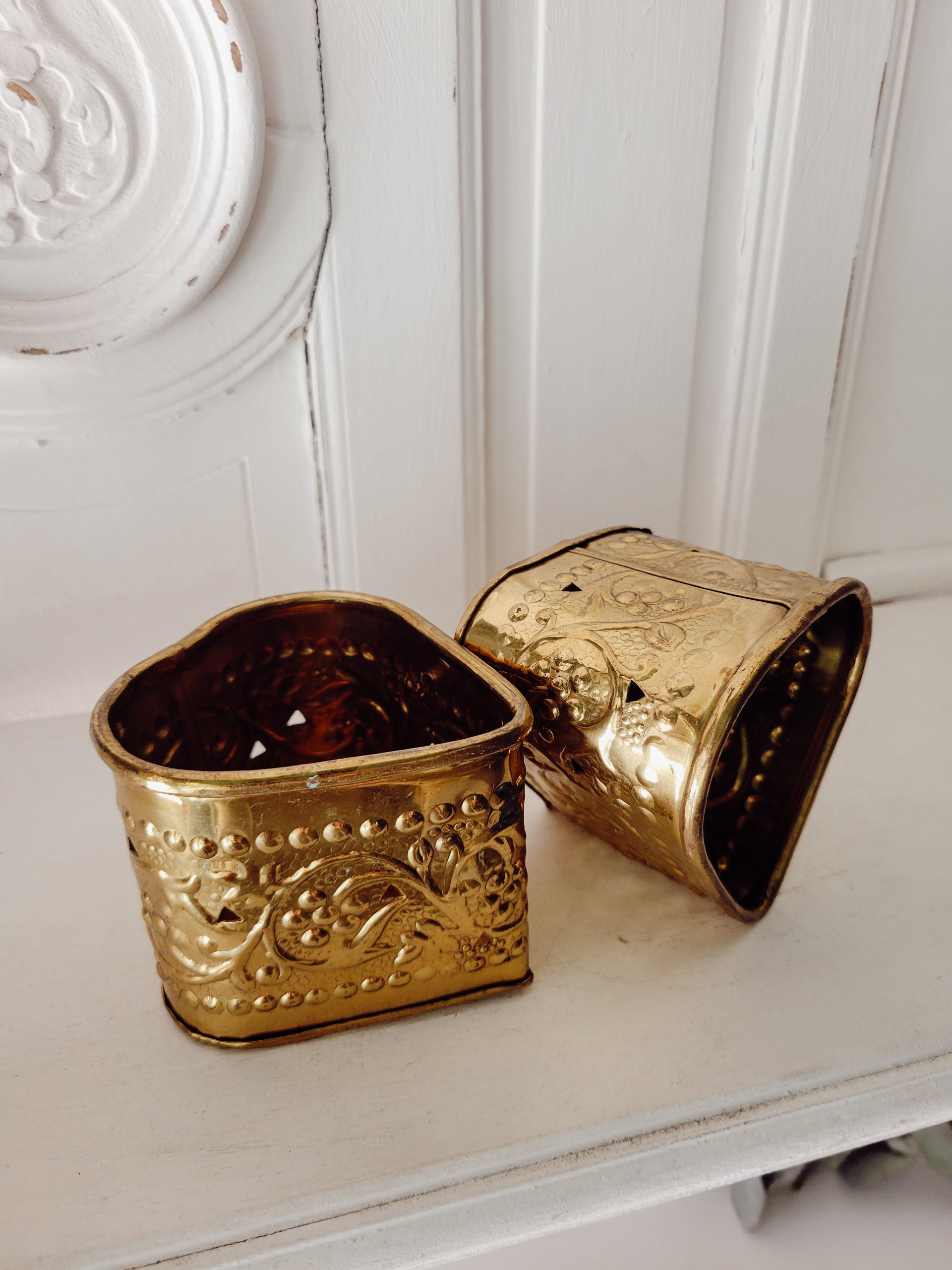 Pair of Pierced Brass Heart-Shaped Trinket Boxes — view 3
