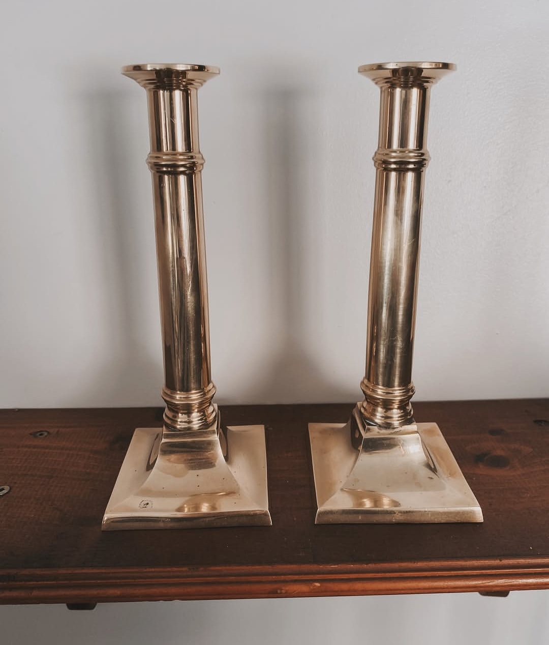 Solid Brass Taper Candlestick Pair — view 2
