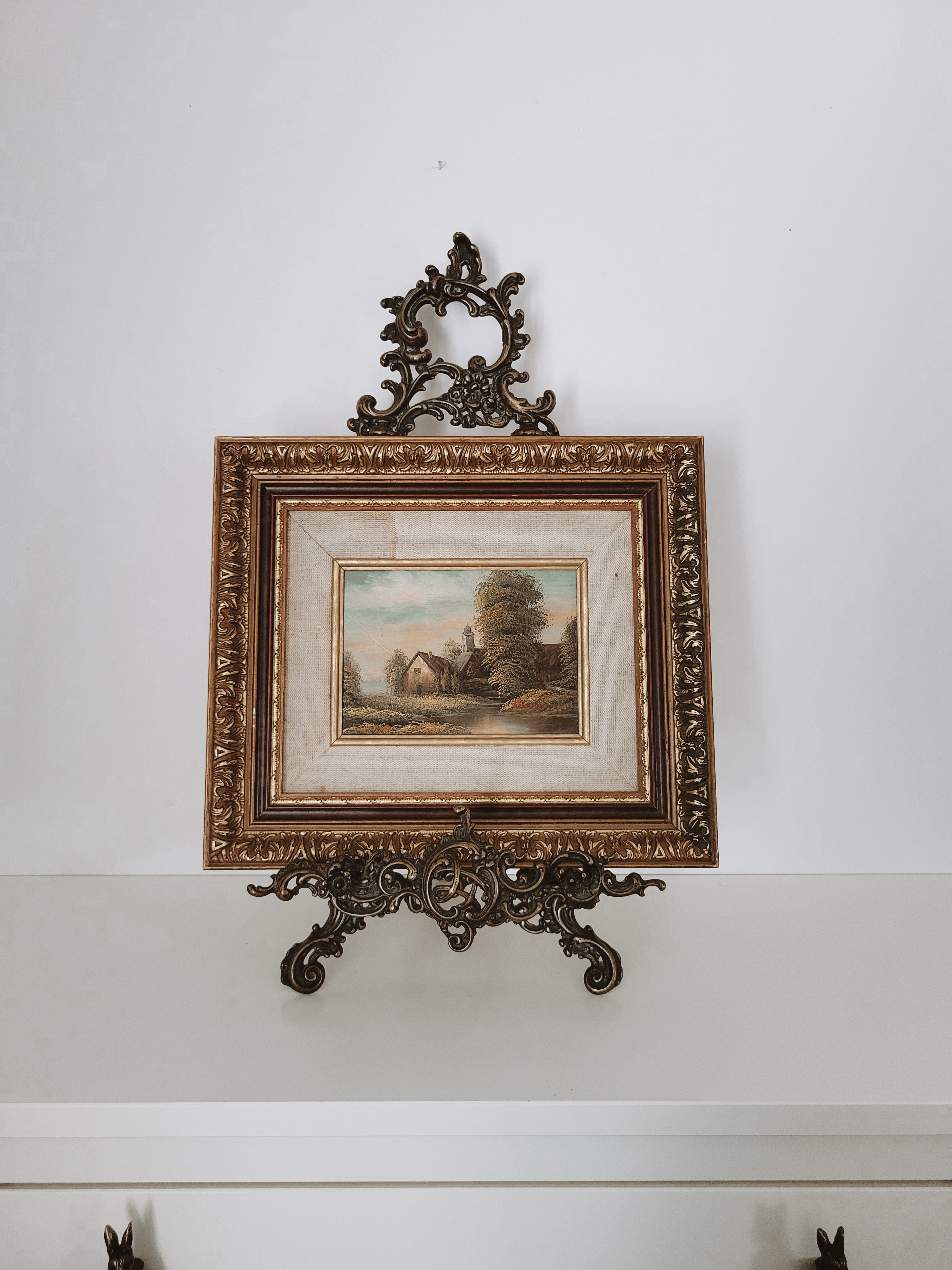 Vintage Framed Cottage Oil on Board
