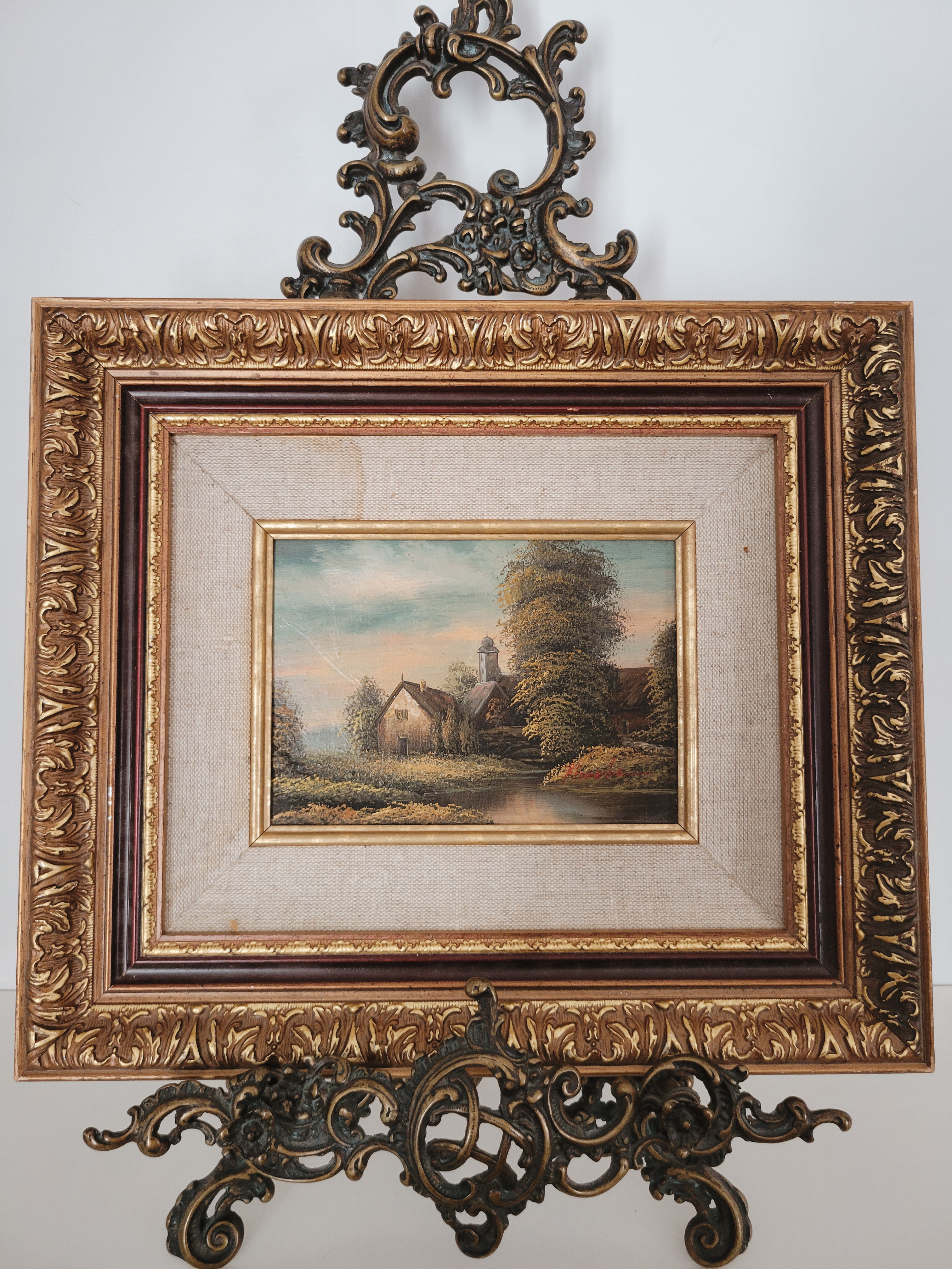 Vintage Framed Cottage Oil on Board — view 2
