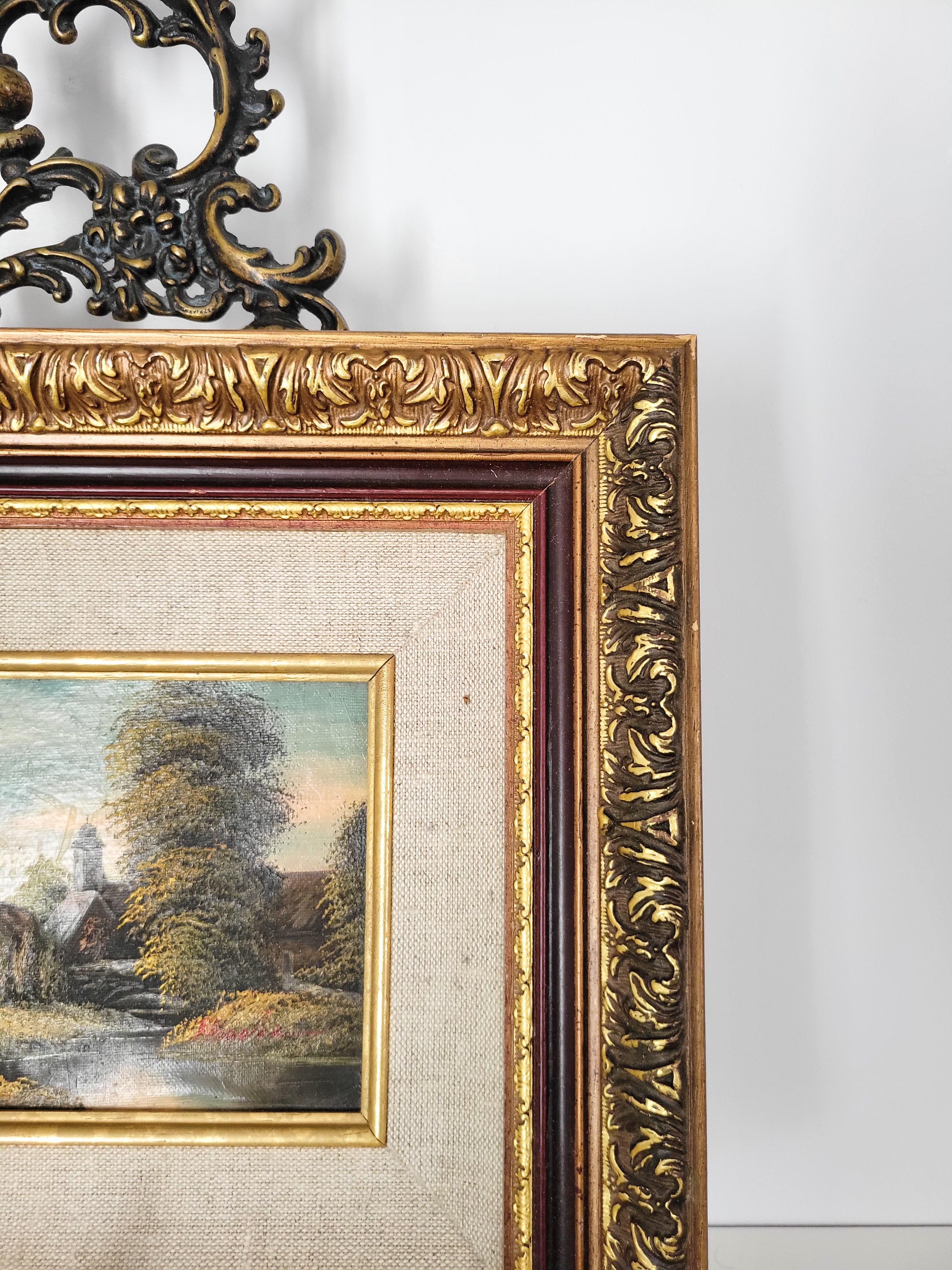 Vintage Framed Cottage Oil on Board — view 4