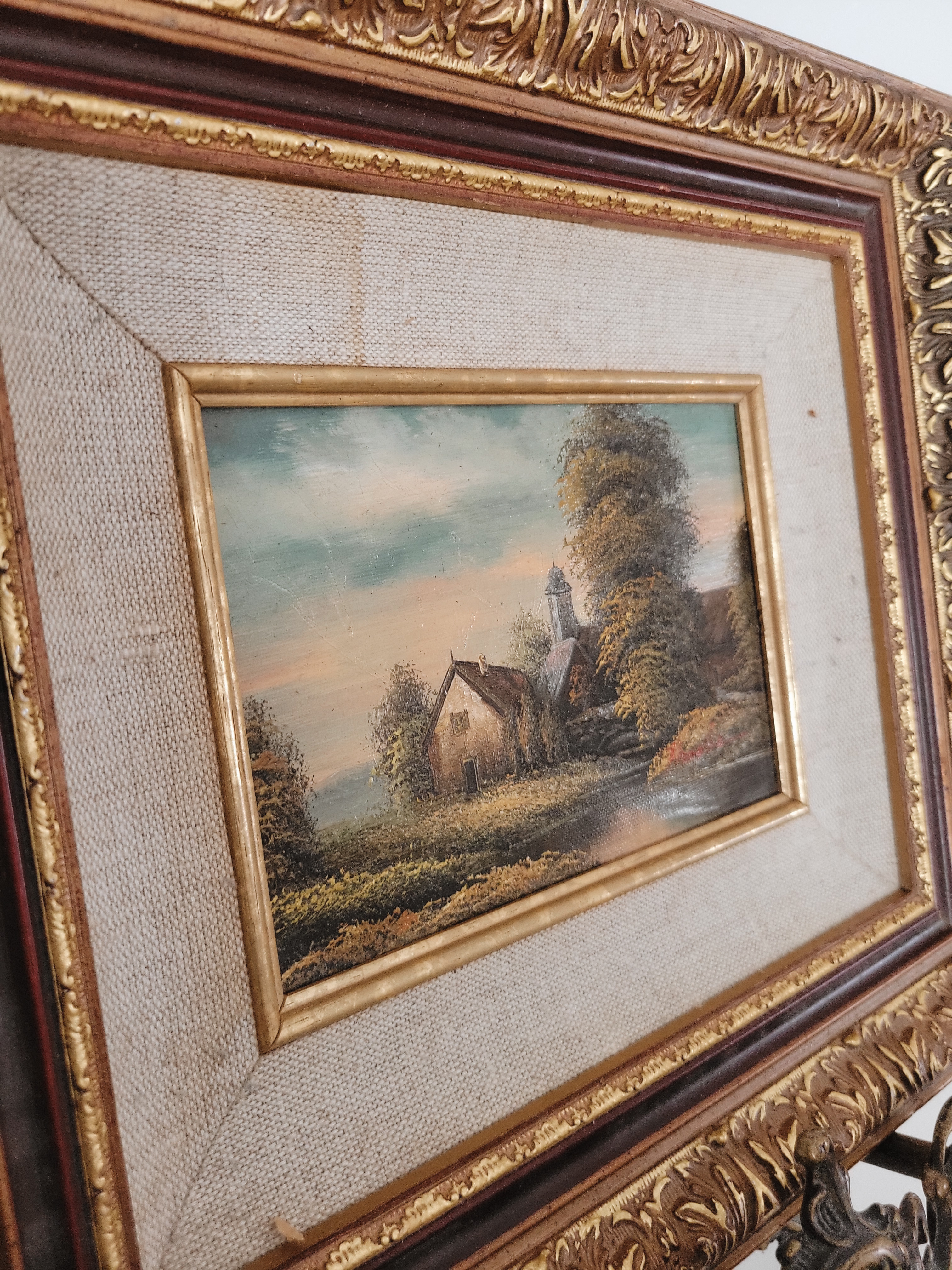 Vintage Framed Cottage Oil on Board — view 7