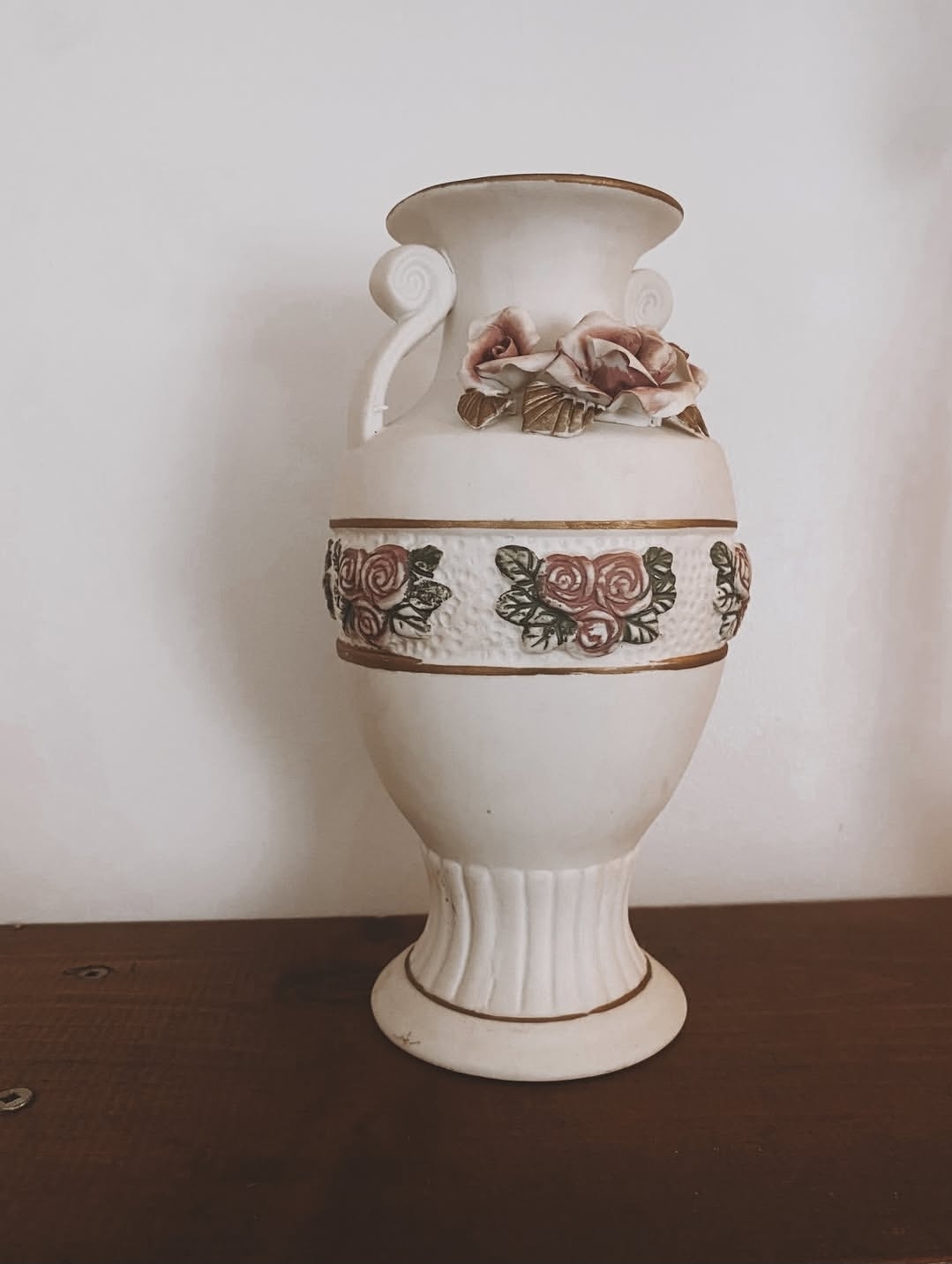 Vintage Bisque Rose Urn Vase