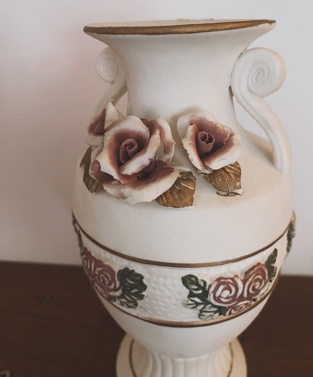 Vintage Bisque Rose Urn Vase — view 2
