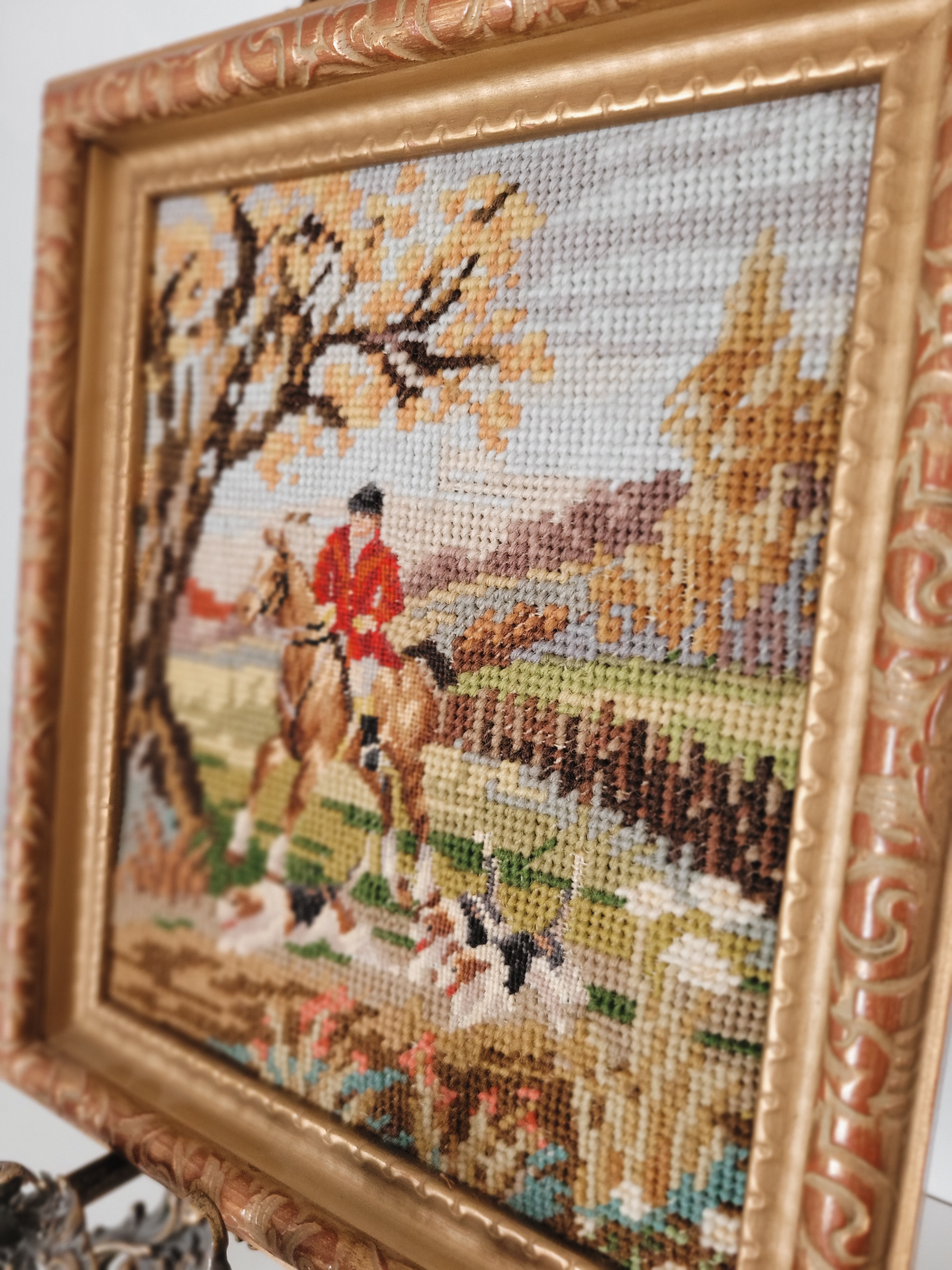 Framed Fox Hunt Needlepoint — view 3