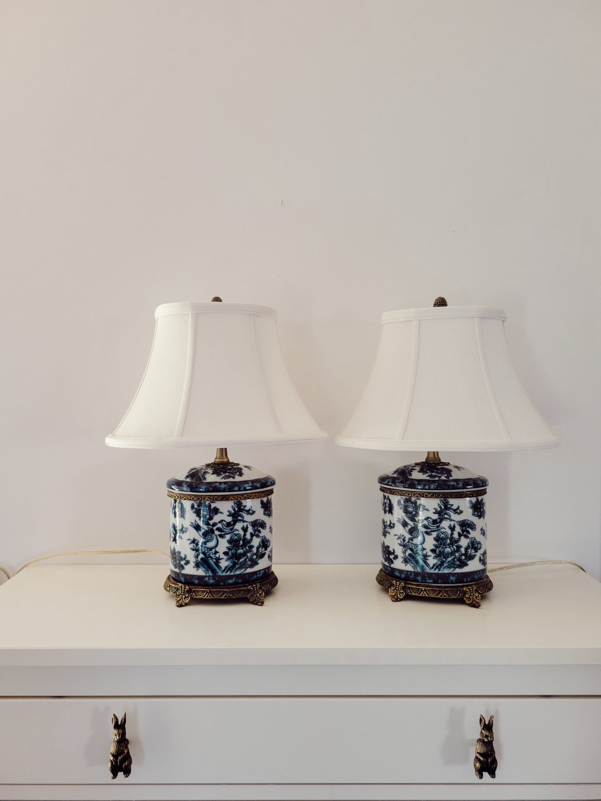 Pair of Vintage Blue & White Chinoiserie Porcelain Table Lamps