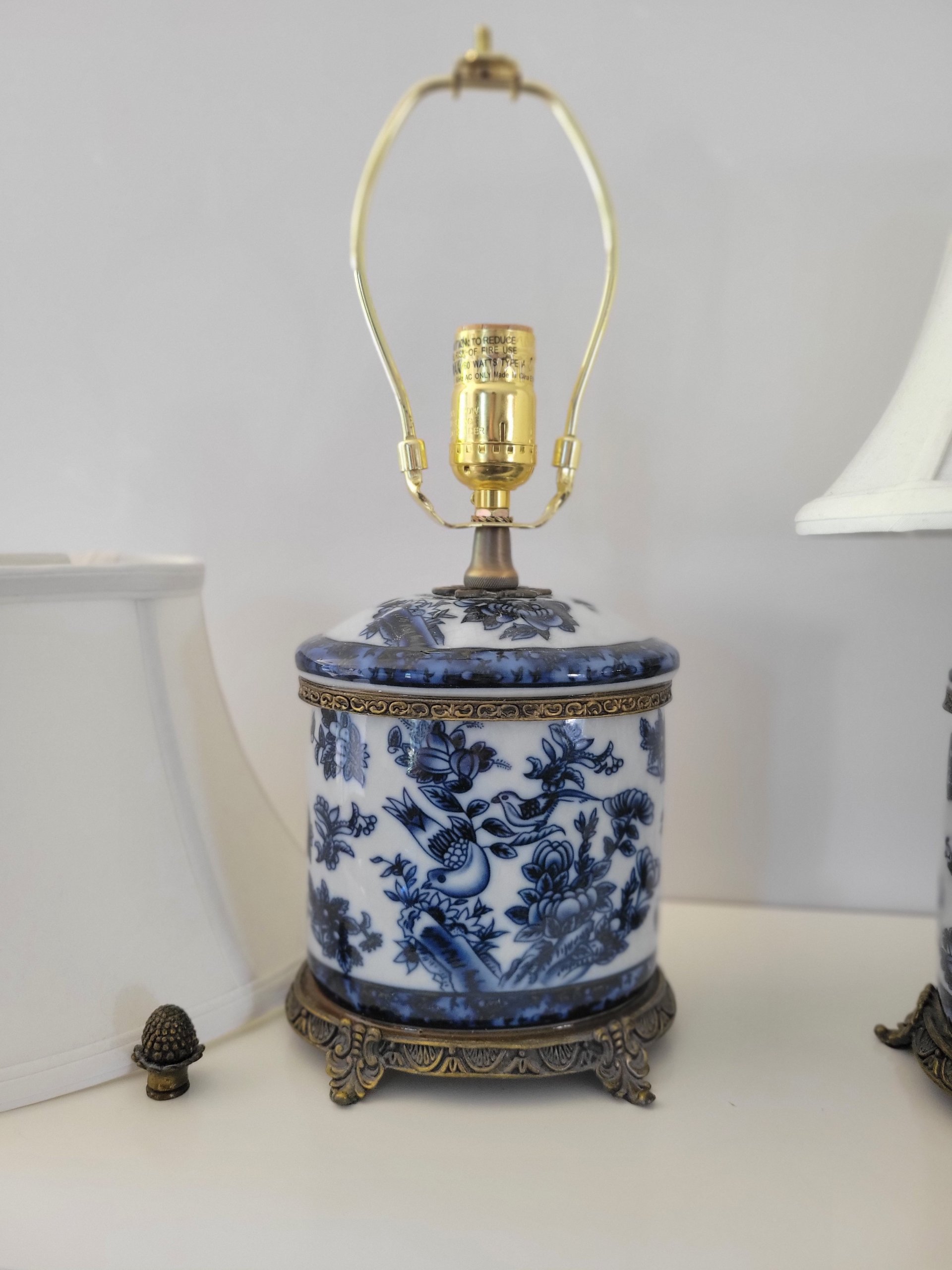Pair of Vintage Blue & White Chinoiserie Porcelain Table Lamps — view 5