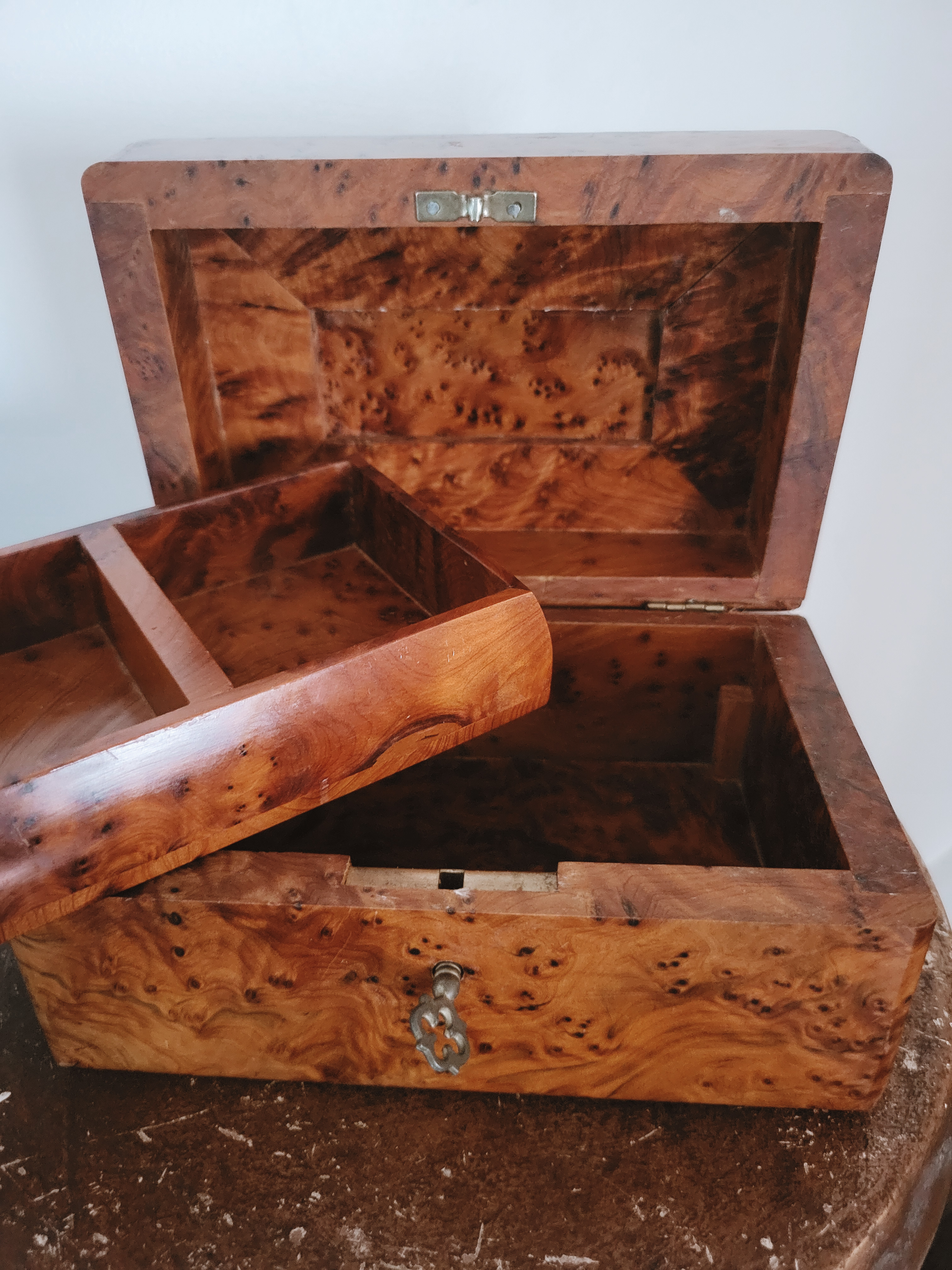Moroccan Burl Wood Box with Lock & Key — view 4