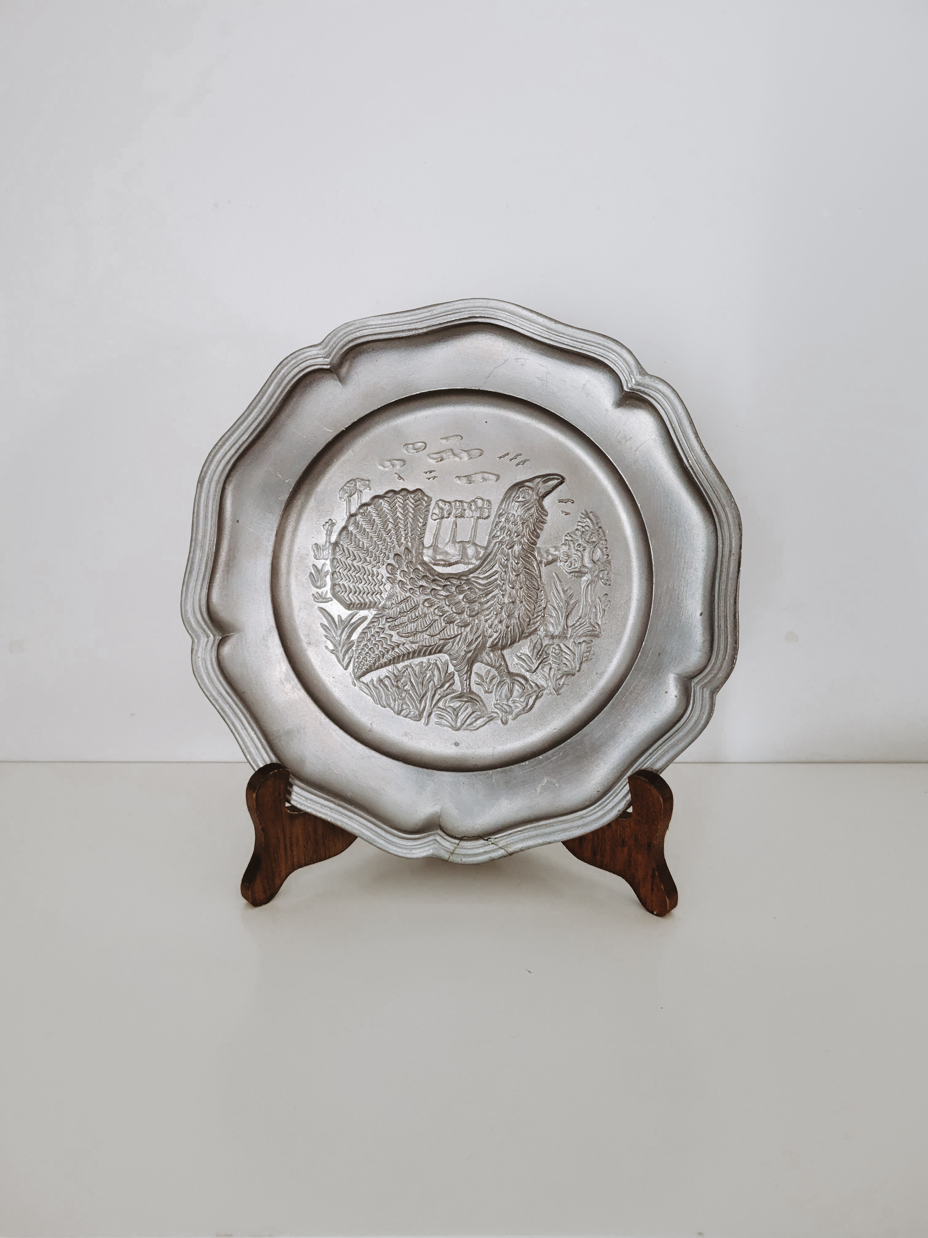 Vintage Pewter Turkey Plate