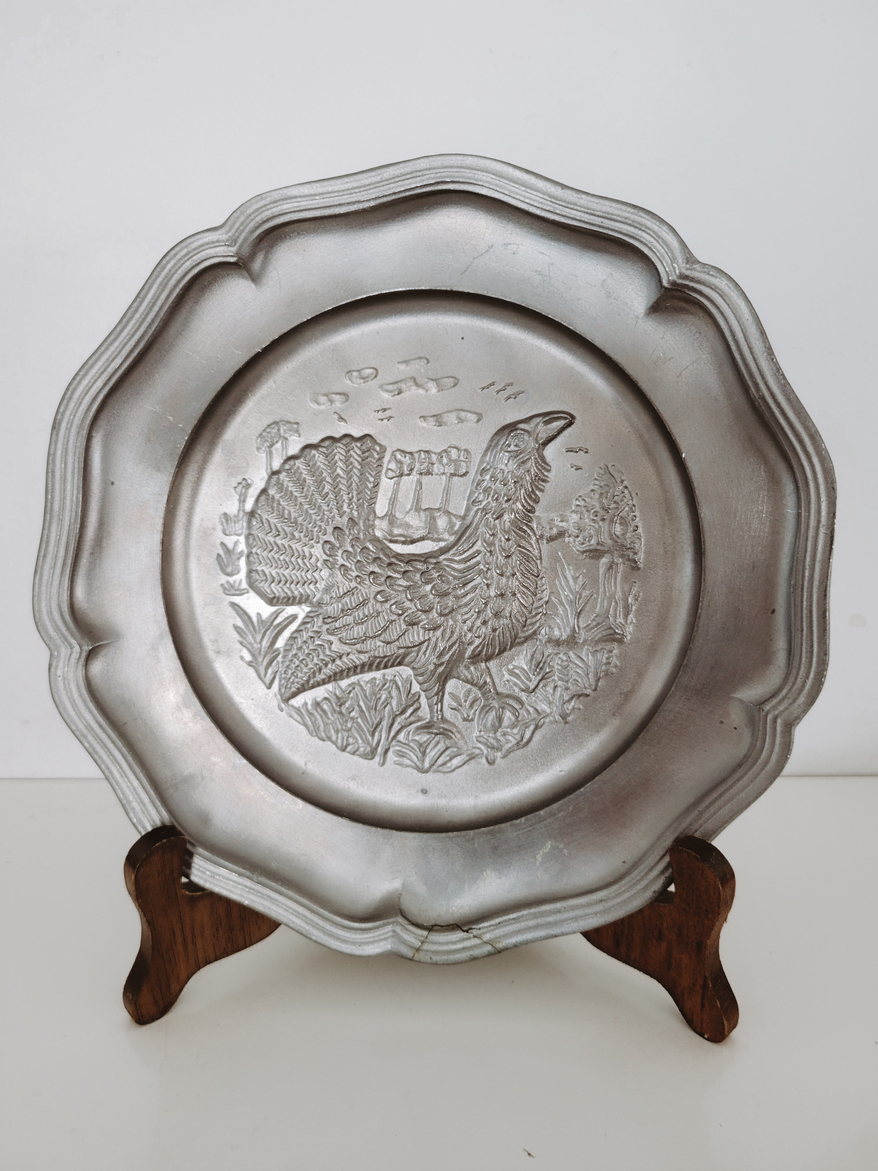 Vintage Pewter Turkey Plate — view 2